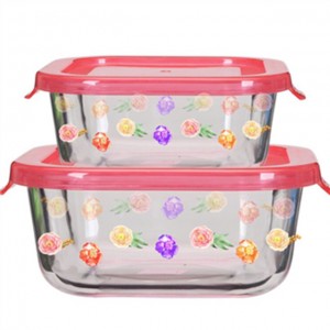 Glass Lunch Box With Storage Lid With Decal Pattern Glass Meal Containers