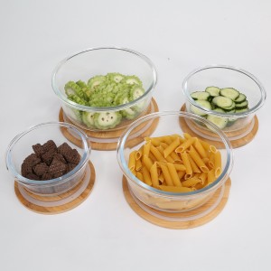 New design Eco-friendly high borosilicate glass storage food container with bamboo wood lid