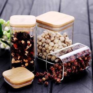 High borisilicate glass Square Storage Jar with bamboo lid