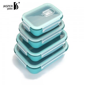 glass kitchen lunch box with lock/leak proof microwave glass lunch box/glass food container