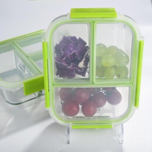 Leakproof High Borosilicate Glass Meal Prep Food Lunch Box Set With 3 Compartment With MS Lid