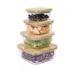 New design Eco-friendly high borosilicate glass storage food container with bamboo wood lid