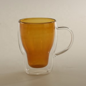 colorful double glass coffee mugs / double wall espresso cups / insulated glass coffee mugs with handle