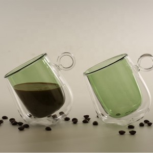 colorful double glass coffee mugs / double wall espresso cups / insulated glass coffee mugs with handle