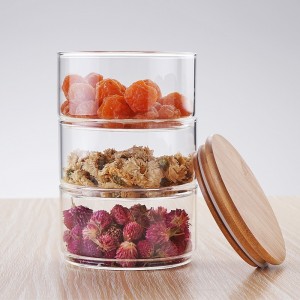 mini glass storage jars / glass jars with bamboo lids / glass containers for sales